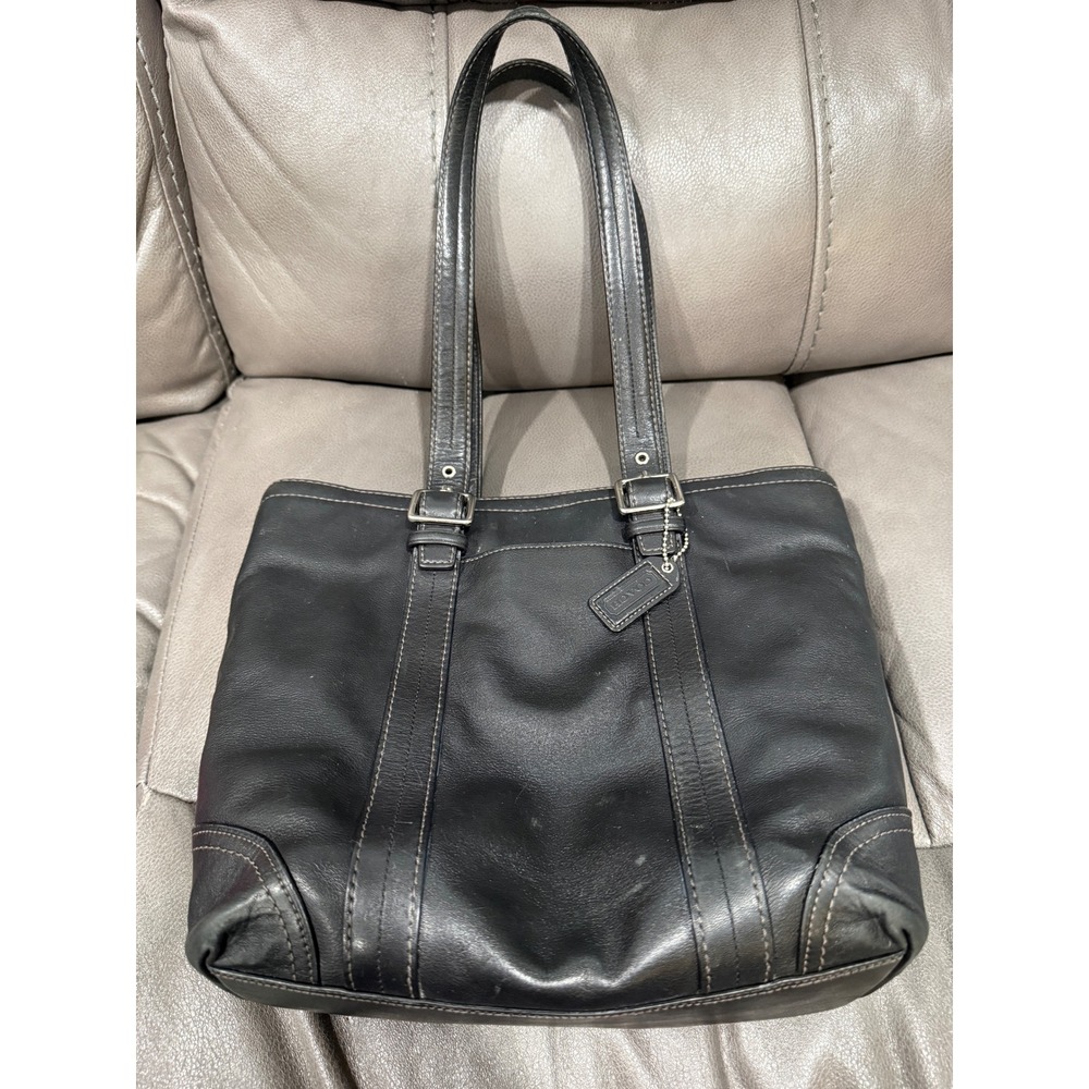 Vintage Coach Black Leather Satchel Handbag Purse Classic Style f11201